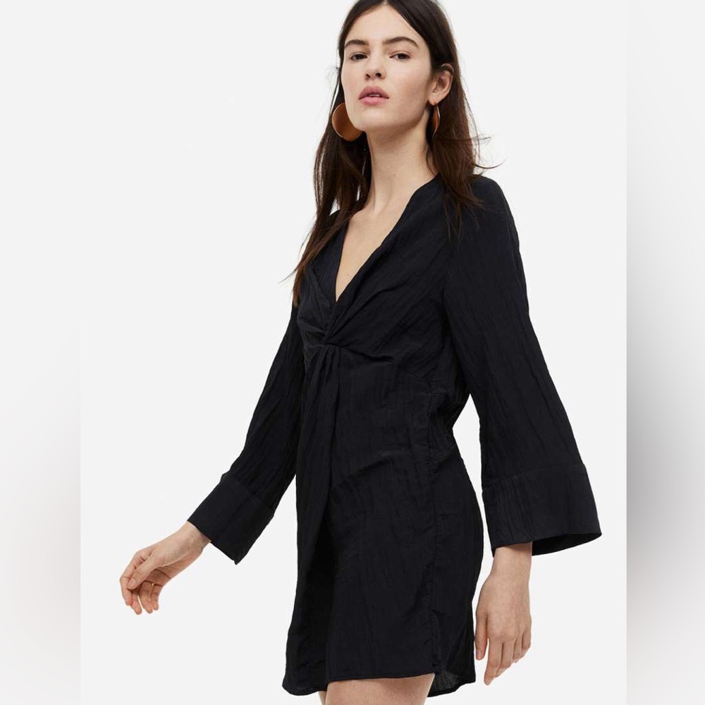 H&M Textured-Weave Knot Detail Black Dress Size XS Summer Beach